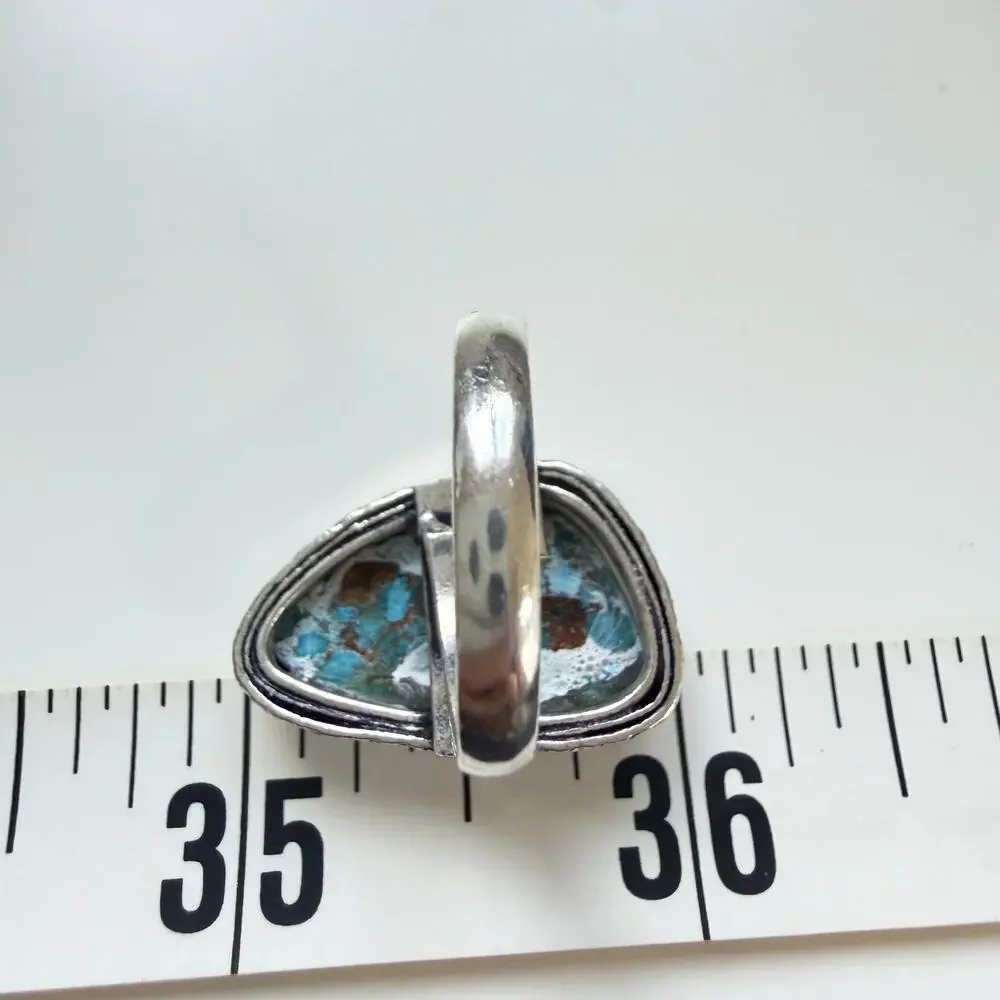 Turquoise gemstone, silver overlay ring stamped 925‎  oval adjustable 5-8